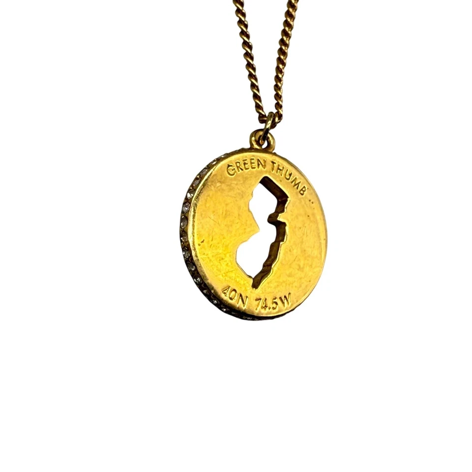 Kate Spade Necklace Green Thumb 40N 74.5W Pendant Chain Gold Tone - Image 4 of 4