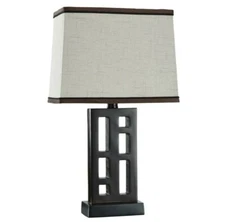 Better Homes & Gardens 19" Open Works Lamp with Shade in Walnut, Subtle Zen Styl
