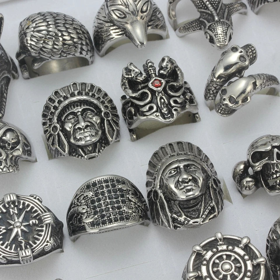 20 pcs /Lot Stainless Steel Men Biker Rings Punk Skull Jewelry Wholesale Mixed - Image 3 of 4