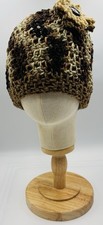 HANDMADE CROCHET CAMO BEANIE WITH FLOWER