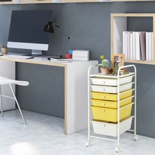 Costway Scrapbook Paper Office Organizer 6 Drawer Rolling Storage Cart Yellow