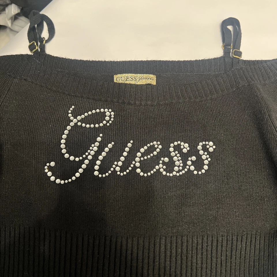 Guess Women’s Off The Shoulder Sweater Top Size L Black Color - Image 3 of 4