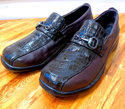 Aetrex Laura Horse Bit Loafers Womens Size 8 Brown Leather & Reptile Print Shoes