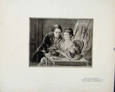 Original Old Antique Print La Confidence By Jubier Limited Edition Fine Art