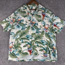 Vtg Paradise Found Shirt Men XL White Hawaiian Floral Camp Made in USA Magnum PI