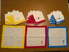 Vtg MCM Cocktail Napkins Hors d' Oeuvres Barware Set 18 Martini Wine Piña Colada