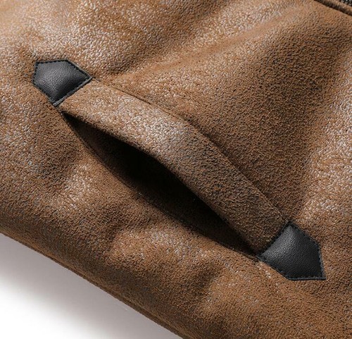 Winter Men Slim Leather Jacket Lapel Coat Fleece Suede Thick Outerwear parkas - Picture 12 of 14