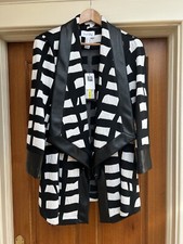Joseph Ribkoff Waterfall Jacket Leather Trim Womens Uk Size 10 Black And White