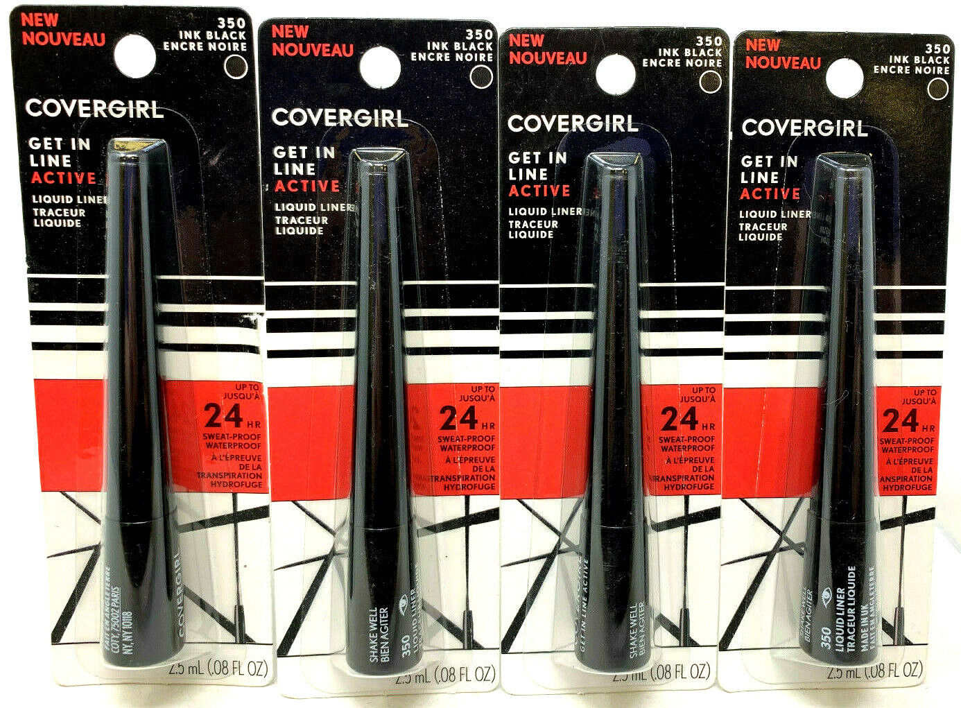 (4) Covergirl Get In Line Active Liquid Liner New & Sealed 350 - Ink Black