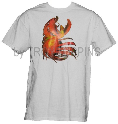 1-MAGLIETTA STAMPATA GRAFICA PHOENIX ANTICA MITICA SELVAGGIA PARADISO BIRD GEAR - Foto 3 di 6
