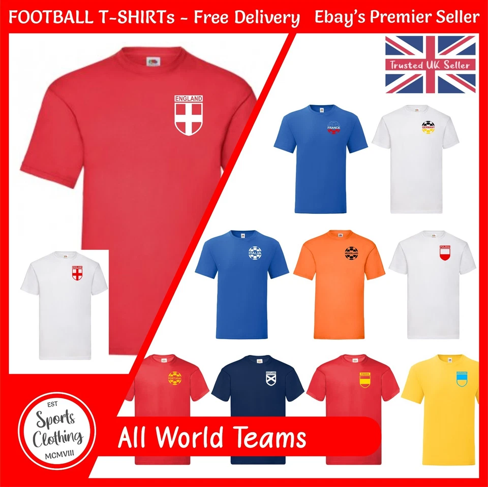 FRUIT OF THE LOOM T-Shirts England Schottland Frankreich Deutschland Holland Italien Spanien Fußball Euro 2024