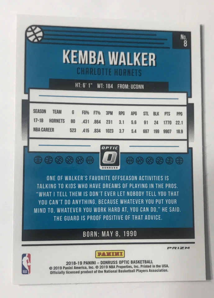 KEMBA WALKER 2018-19 Donruss Optic HYPER PINK PRIZM Boston Celtics - Image 2 of 2