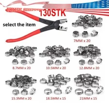 130X Hose Clamp Single Ear Stainless Steel Clip Crimp Air Water Fuel Pipe Set