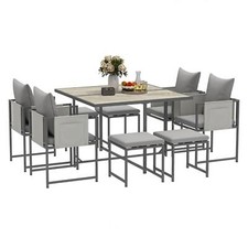 9 Pieces Garden Dining Set Cube Outdoor Patio Furniture With Cushions Grey New