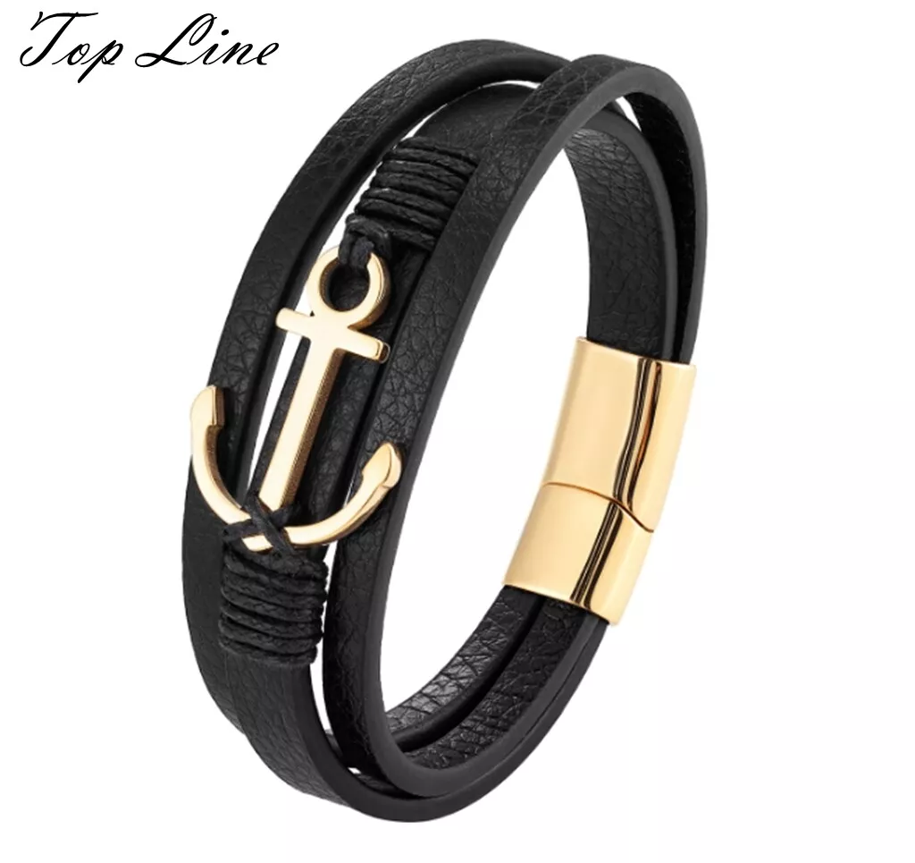 Gold anchor bracelet mens deals