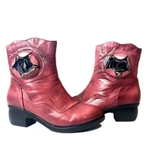 SOCOFY Ankle Bootie Leather Women's EU 40 US 9.5 Rose Pink Bohemian Zip Up Boots