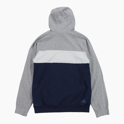 Adidas Logo Hoody Mens Medium Navy Blue Grey White Spellout Fleece Lined Hoodie - Picture 5 of 6