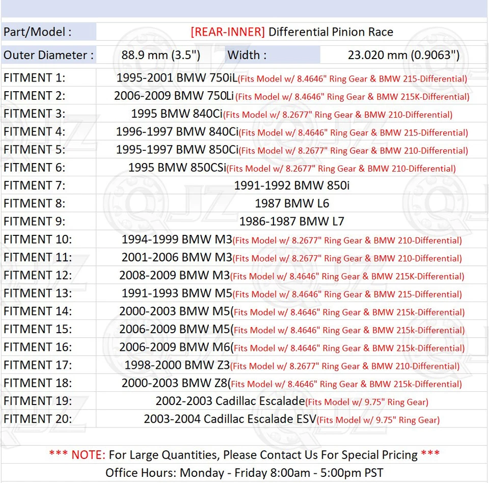 [REAR-INNER(Qty.1)] Differential Pinion Race Replacement For 2000-2003 BMW Z8 - Image 2 of 4