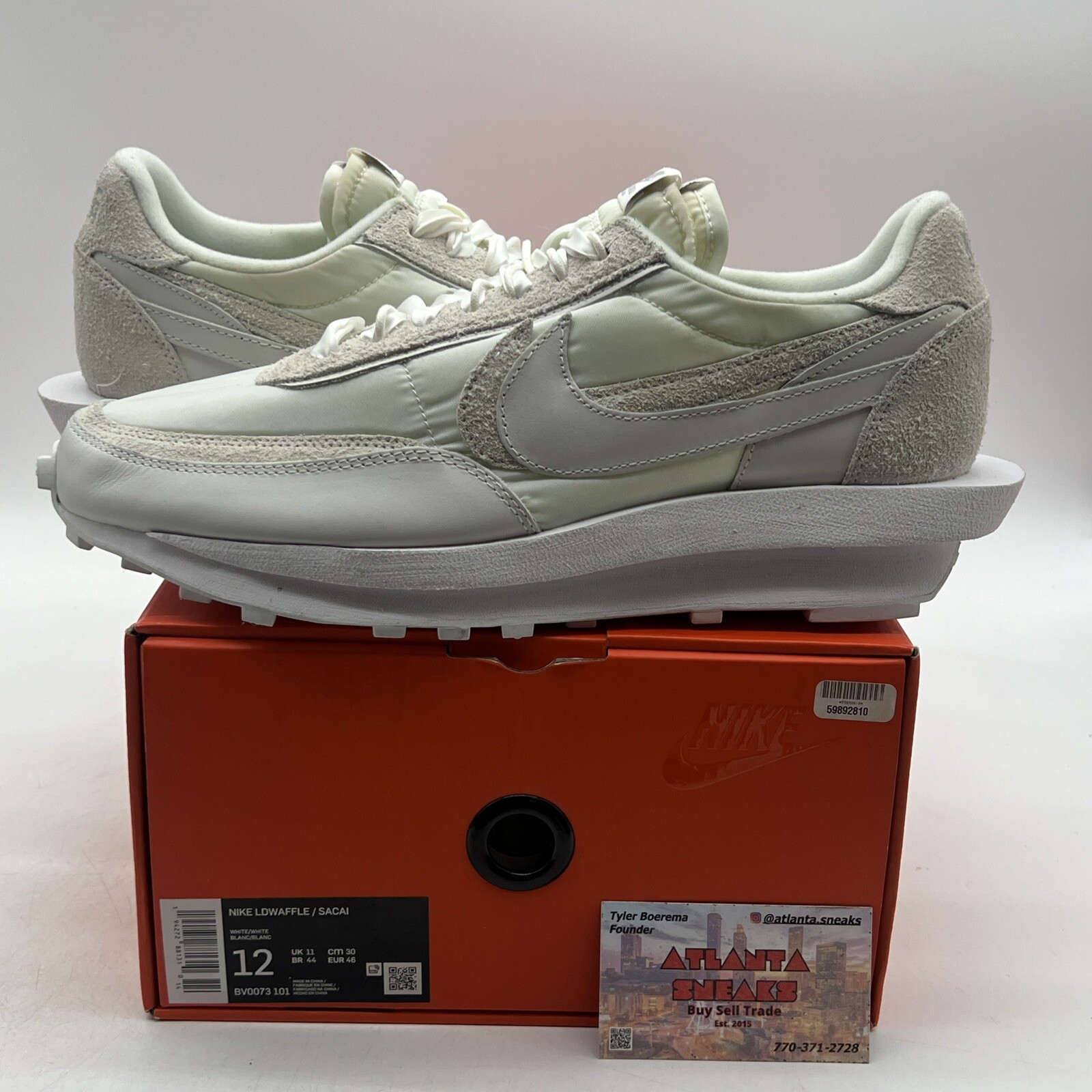 SACAI X NIKE Taglia 12 Nike sacai x LDWaffle bianco nylon scamosciato (BV0073 101)