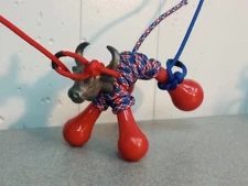 "PATRIOTIC BRAHMA Mini Roping Dummy w/ J PARACORD BRAIDING Ropes  AMERICAN RODEO