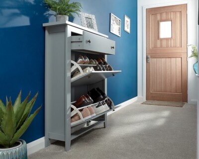 Grey Deluxe Tier Shoe Cabinet- Assembly Option- LOCAL DELIVERY ONLY  UK
