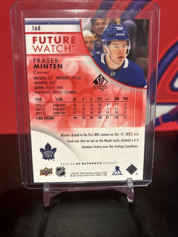 2023-24 SP Authentic Fraser Minten Future Watch Red Toronto Maple Leafs #168 - Image 2 of 2