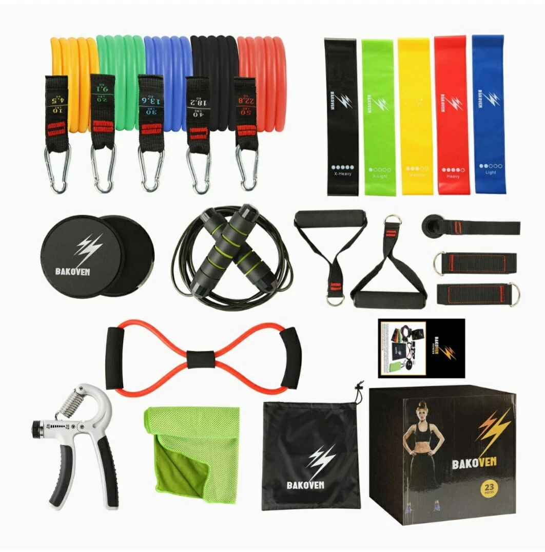BAKOVEN Exercise Resistance Bands with Handles and Accessories. 23 Pcs Set.