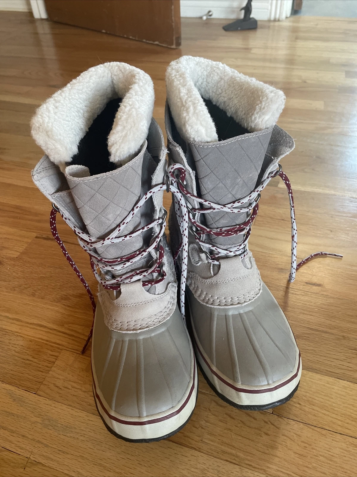 LL Bean Suede Lace-Up Duck Snow Boots Felt Lined 284882 Women Sz 8 Preowned