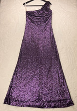 Christina Wu Formal Prom Dress Gown Purple Aubergine Sequin One Shoulder
