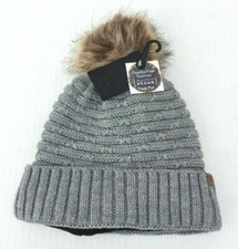 Winter Thick Warm Lined Knit W/ Faux Fur Pom Stretchy Beanie Ski Hat Gray J
