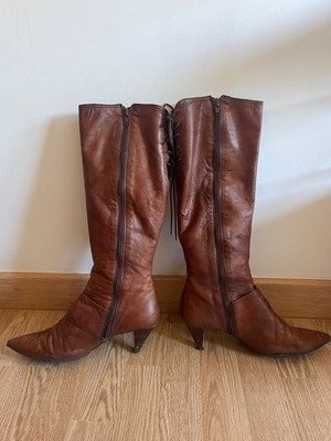 Botas Hispanitas Mujer Talla 41 Piel Marrón Tacón Elegantes