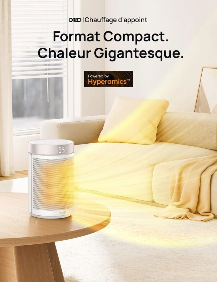 Dreo Radiateur Céramique 1500W Silencieux et Économe, Minuterie 12H & Thermostat - Photo 3/4
