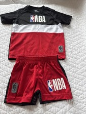 NBA Boy's T-Shirt  Shorts Basketball Activewear Red Black Size 0-3 M