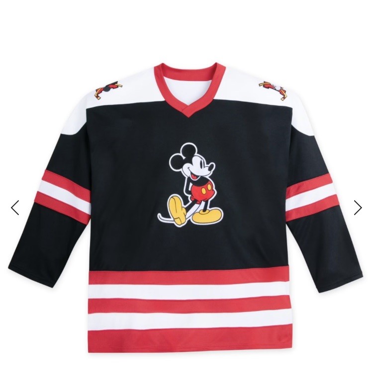 ビンテージ☆入手困難☆Disney Mickey Mouse ポロシャツブラック NWT New Disney Parks XL Mickey 28 Striped Sleeve Hockey Jersey