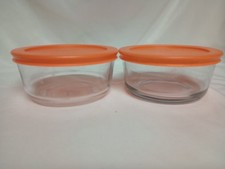 Vintage Pyrex 2-Cup Glass Storage Bowl w/ Lid Orange Made In USA Set Of 2