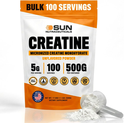 Micronized Creatine Monohydrate Powder 500G (1.1Lbs,100 Servings)   Bulk Creatin