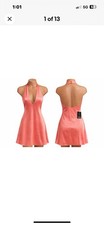 Lulus   V Neck Coral  Pink Silk Halter Mini Dress Cutout Back Medium