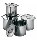 NEW 4PC LARGE STAINLESS STEEL CATERING DEEP STOCK SOUP BOILING POT STOCKPOT SET