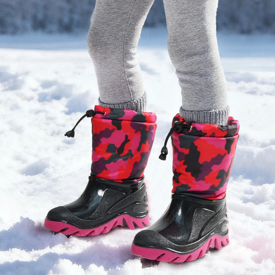 Botas de invierno cálidas forradas de piel sintética para niños niños niñas impermeables antideslizantes botas de nieve Foto 3 de 4