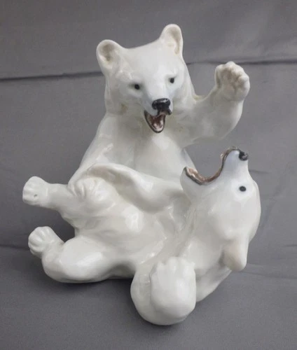 Vintage Royal Copenhagen Polar Bear Cubs Porcelain Figurine #085