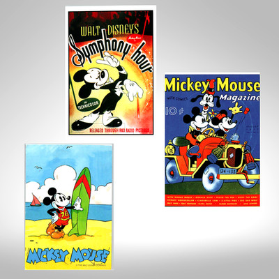 Disney Mickey Mouse Postcards Set 3 Classico Symphony Hour Surfer Magazine Art