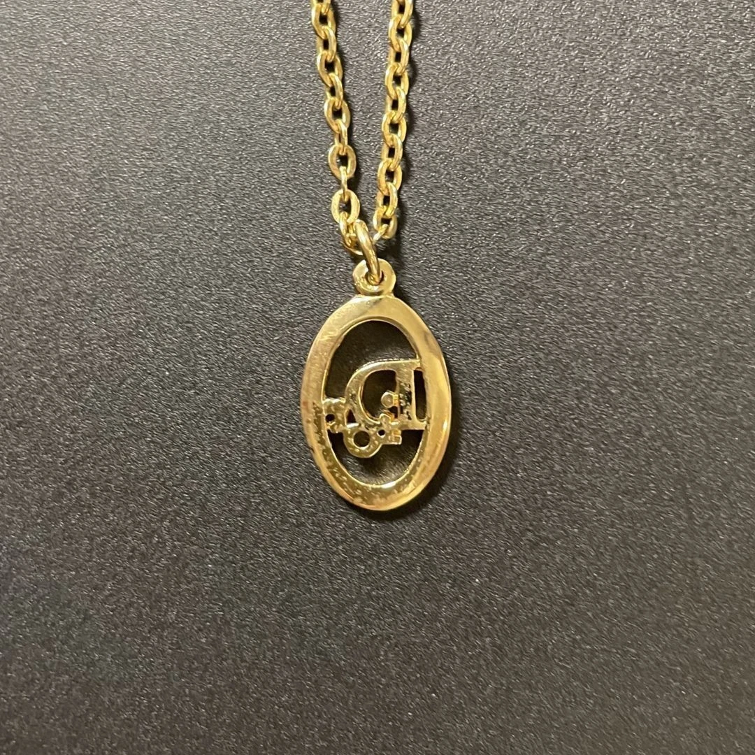 Collana Christian Dior oro ovale logo ciondolo accessorio 42 cm catena autentica