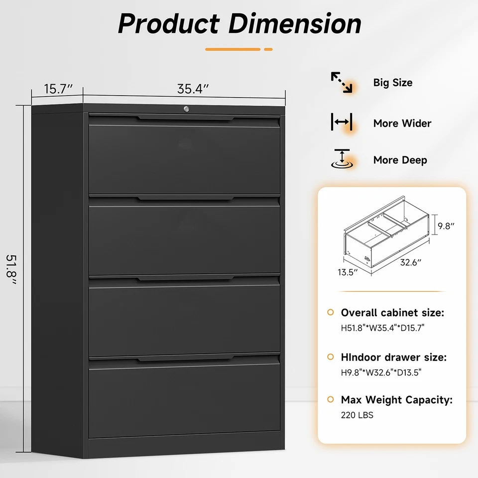 Archivador lateral de metal con 4 cajones organizador de almacenamiento para el hogar con cerradura oficina Foto 3 de 4