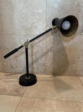 Matte Black and Antiqued Brass Adjustable Arm Desk Lamp Unique Shape Lamp Nice!