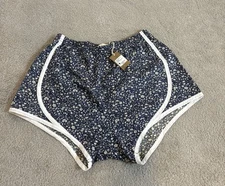 Ann Mashburn Sz XS Track Shorts Blue Multi Daisy Liberty Floral Pull On Gym NWT