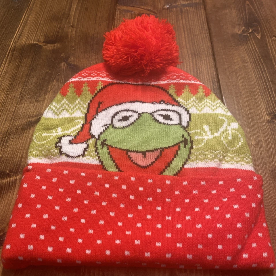 Disney Los Muppets Kermit La Rana Navidad Gorro Tobogán Invierno Sombrero Gorra Pom Foto 4 de 4