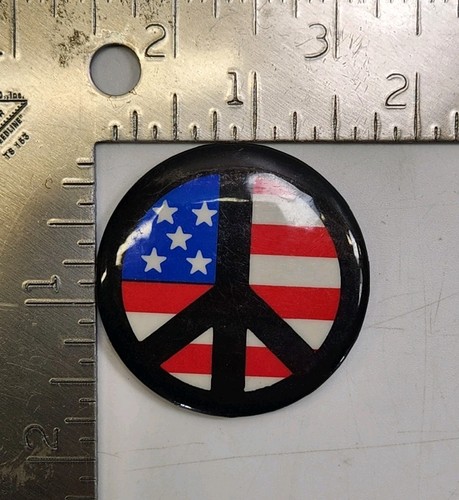 Prendedor botón símbolo signo paz bandera Estados Unidos anti guerra años 70 nuevo original - Imagen 9 de 10