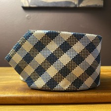 tie jeff banks vintage 100% plaid pattern blue white