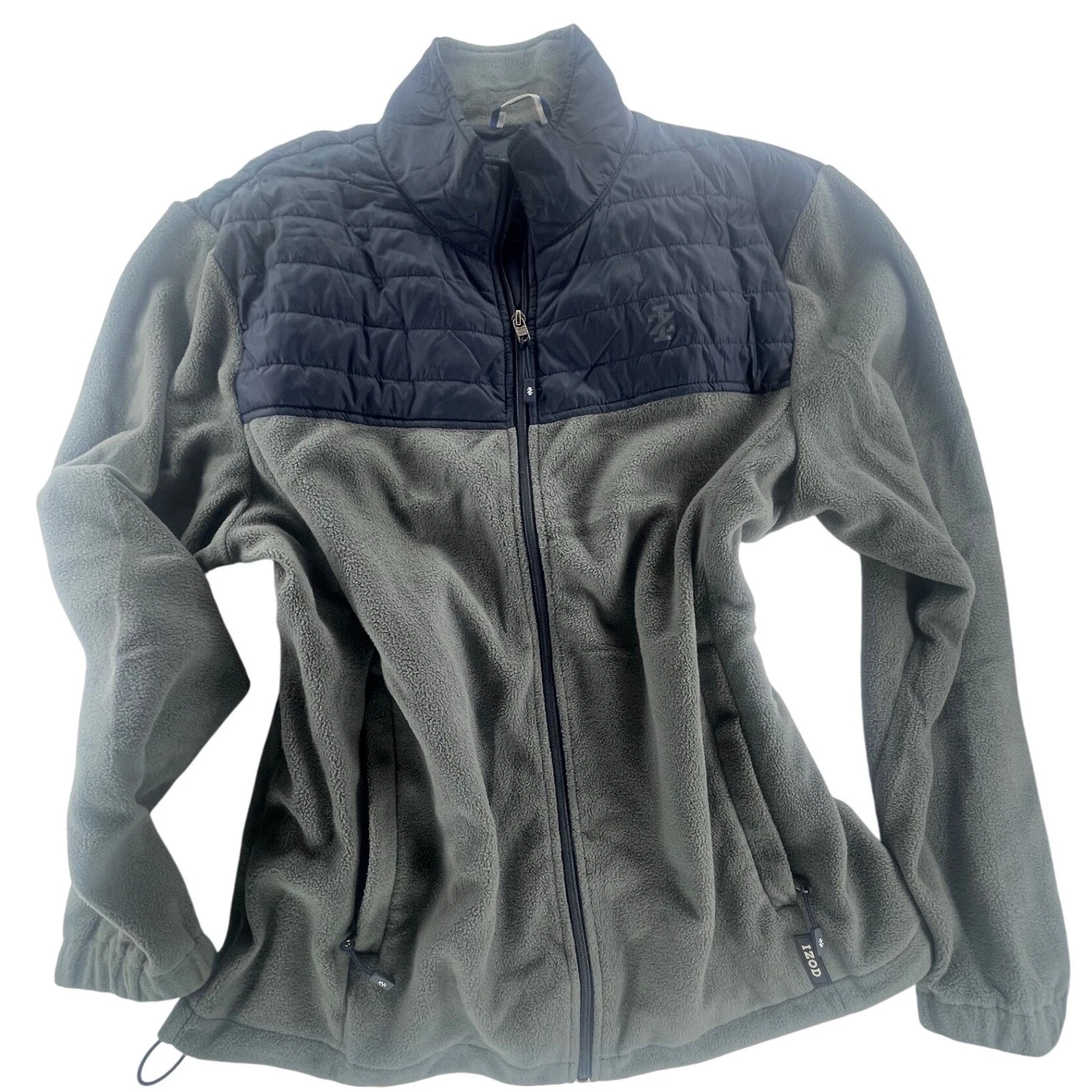 IZOD Mens L Fleece Jacket Full Zip Gray Blue Puffer Chest Outdoor Coat