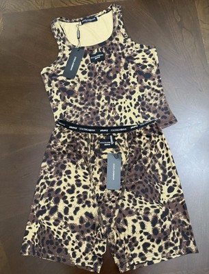 Dolce  Gabbana x SKIMS Leopard Print Set Tank Top  Shorts Size S Rea G1N